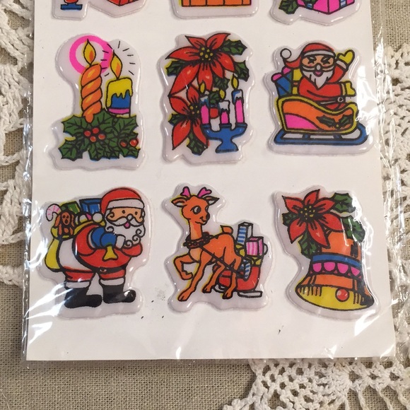 Vintage Christmas Puffy Stickers And Candle Tin NOS 1980s - Picture 13 of 17